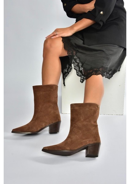 V654082002 Vizon Hakiki Deri Süet Alçak Topuklu Kadın Bot fırsatları