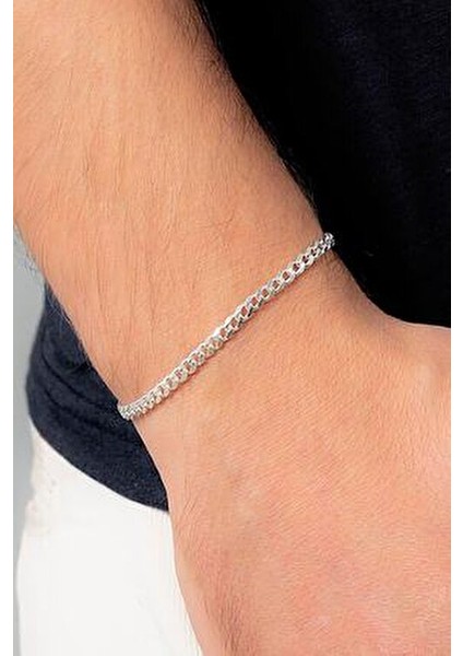 4mm Gurmet 925 Ayar Gümüş Erkek Zincir Bileklik VEB-5018