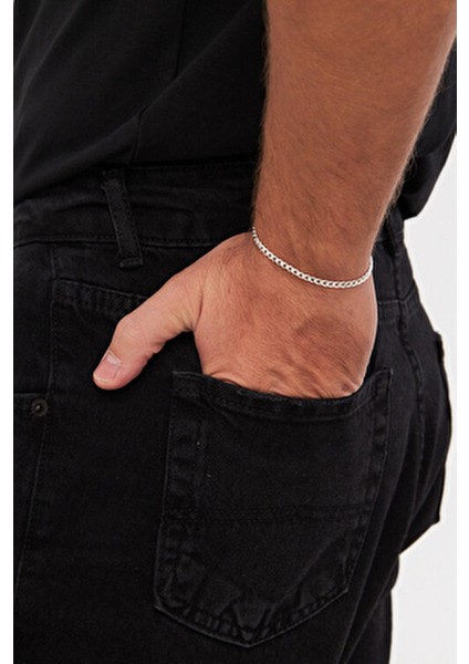 4mm Gurmet 925 Ayar Gümüş Erkek Zincir Bileklik VEB-5018