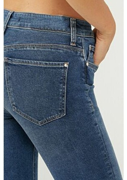 Kadın Skinny Likralı Kot Pantolon Yüksel Bel Dar Paça Mavi Günlük Stil