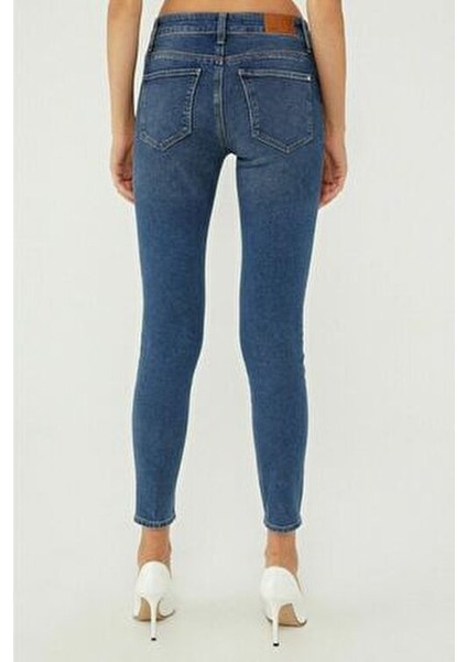 Kadın Skinny Likralı Kot Pantolon Yüksel Bel Dar Paça Mavi Günlük Stil