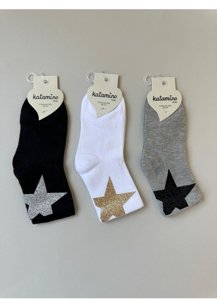 Parlak Yıldız Desenli Kız Çocuk Soket 3'lü Soket Çorap