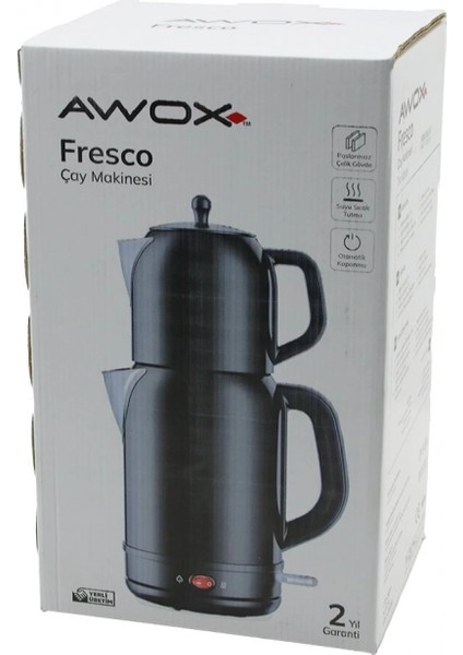 Awox Fresco Siyah Elektrikli Çay Makinesi Çaycı Set 1.7lt Su Isıtıcı + 1.2lt Demlik Paslanmaz Çelik Gövde 2200W (4887)