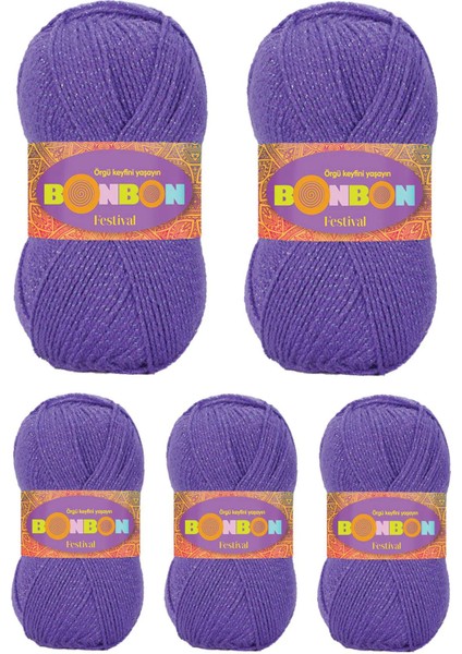 5 Adet Festival Simli Örgü Ipi Yünü Renk NO:241