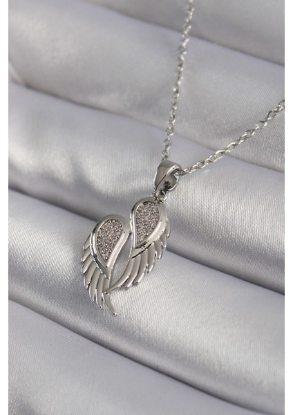 316L Çelik Gümüş Renk Zirkon Taşlı Kanat Model Kadın Kolye - TJ-BKO8347 modelleri