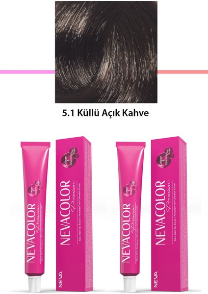 2 Li Set Premium 5.1 Küllü Açık Kahve - Kalıcı Krem Saç Boyası 2 x 50 G Tüp