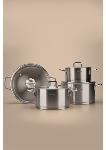 Lusso 8 Parça Çelik Tencere Seti Saten
