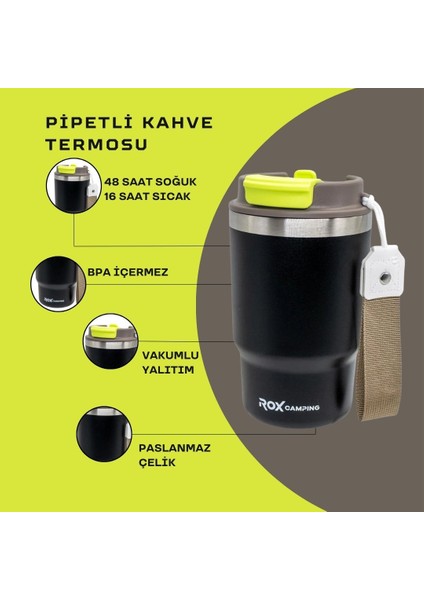 Campıng Pipetli Kahve Termosu 0.45 Lt - Siyah