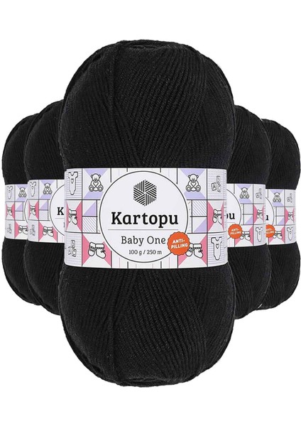 5 Adet Baby One Tüylenmeyen El Örgü Ipi Yünü Siyah K940