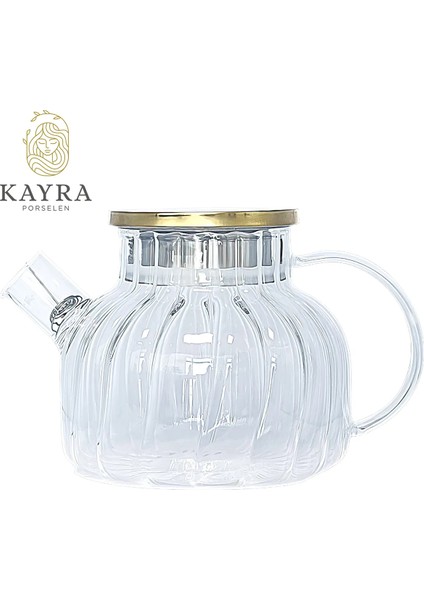 Çelik Kapaklı Borosilikat Dilimli Model Süzgeçli Cam Demlik Bitki Çayları 1000 ml ROYALEKS-CM-2001