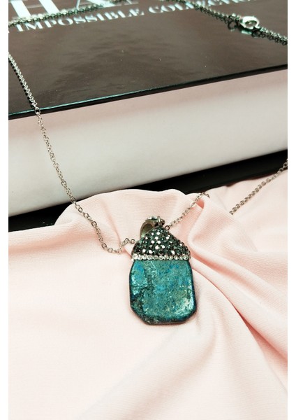 Lapis Doğal Taşı Zincirli El Yapımı Kolye Uç: 3 cm Zincir: 20 cm Kutulu