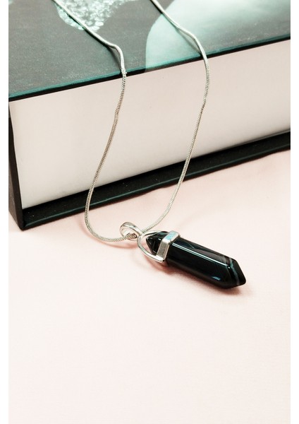 Obsidyen Doğal Taşı Zincirli El Yapımı Tasarımlı Kolye Uç: 3,5 cm Zincir: 20 cm Kutulu modelleri