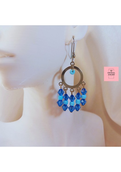 Mavi Kristal Boncuklu Sallantılı Halka Küpe – Işıltılı Kadın Küpe, Zarif Boncuklu Takı, Hediyelik Şık Sallantılı Küpe, Modern Halka Tasarım, Günlük ve Özel Gün Aksesuarı fiyatları