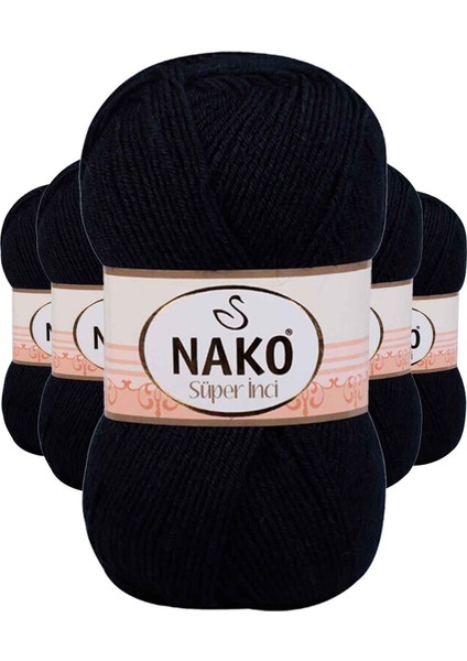 5 Adet Süper Inci El Örgü Ipi 100 gr Siyah 217