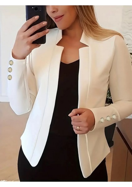 Kadın Uzun Kollu Kol Düğme Detay Ithal Krep Ceket modelleri