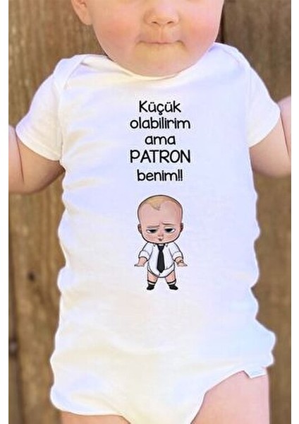 Organik %100 Pamuk Patron Bebek Küçük Olabilirim Ama Patron Benim Bebek Body Kısa Kollu Badi 5206