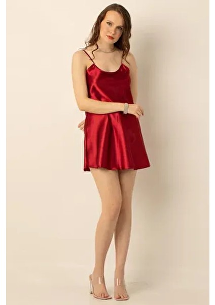 Ince Askılı Mini Saten Gecelik