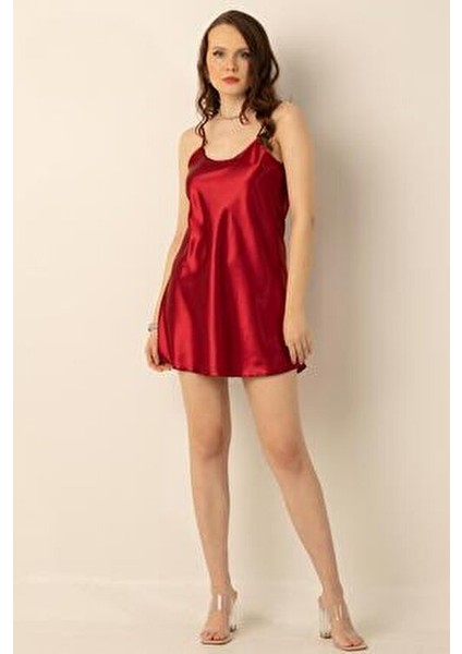 Ince Askılı Mini Saten Gecelik indirimleri