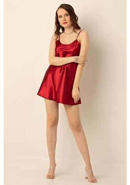 Ince Askılı Mini Saten Gecelik