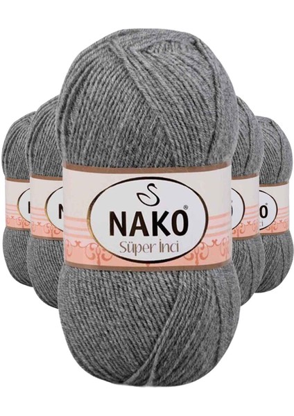 5 Adet Süper Inci El Örgü Ipi 100 gr Gri Melanj 194