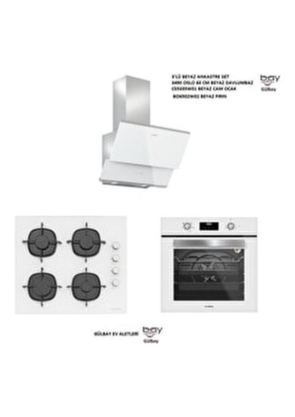 3'lü Beyaz Cam Ankastre Set (3490 Oslo 60 BEYAZ+CS5335W01+BO6502W02)