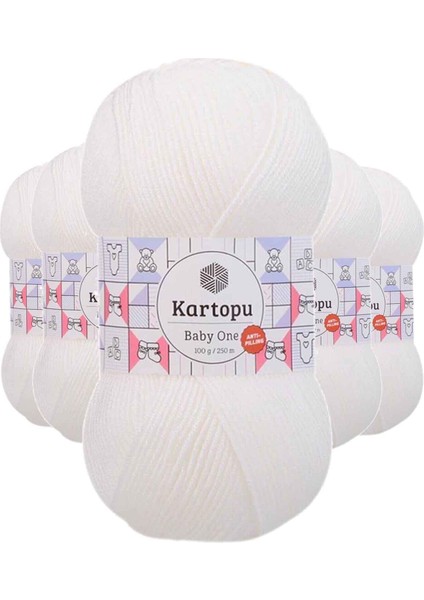 5 Adet Baby One Tüylenmeyen El Örgü Ipi Yünü Kar Beyaz K010