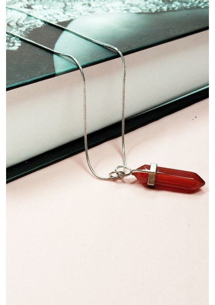 Akik Doğal Taşı Zincirli El Yapımı Tasarımlı Kolye Uç: 3,5 cm Zincir: 20 cm Kutulu fırsatları