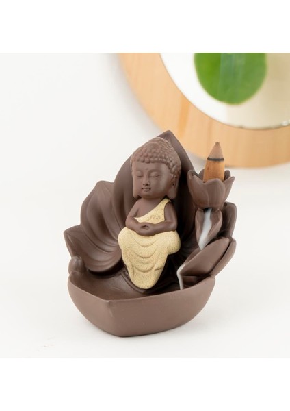 Zen Oturan Buddha Geri Akışlı Şelale Tütsülük (Kahverengi) fiyatları