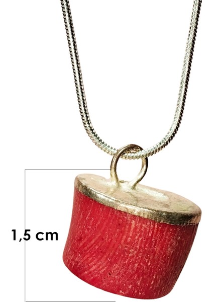 Mercan Doğal Taşı Zincirli El Yapımı Kolye Uç: 1,5 cm Zincir: 20 cm Kutulu