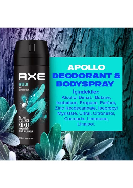 3 Adet Axe Erkek Sprey Deodorant Apollo 48 Saat Etkileyici Koku Vücut Spreyi 150 ml