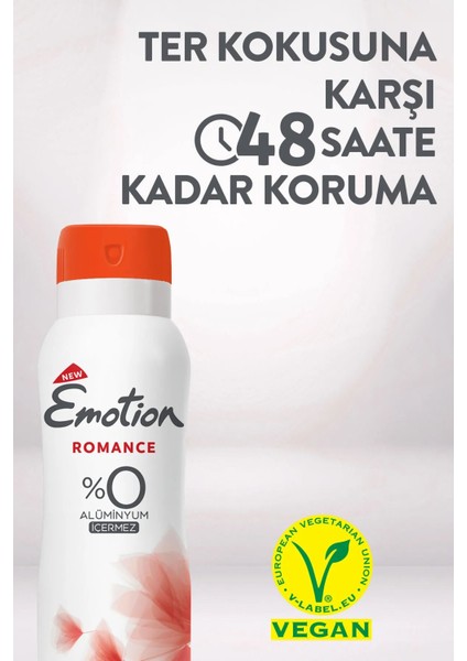 3 Adet Emotion Romance Kadın Vegan Deodorant 150 ml Hızlı Kurur, Leke Bırakmaz