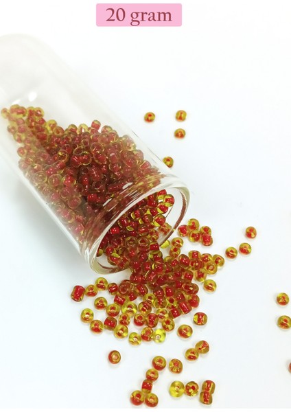 Dökme Cam Kum Boncuk (8/0) 3 mm - 20 Gram - Şeffaf Sarı Kırmızı - BNC175