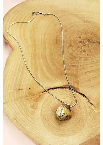 Jasper Doğal Taşı Zincirli El Yapımı Kolye Uç: 2 cm Zincir: 20 cm Kutulu