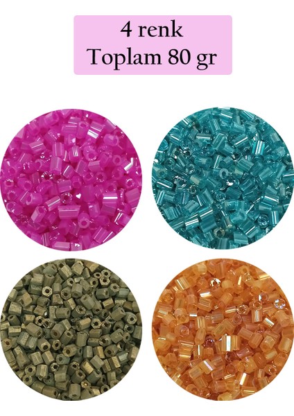 Kesme Cam Boncuk 2mm - 4 Renk - Toplam 80 Gram - BNC438