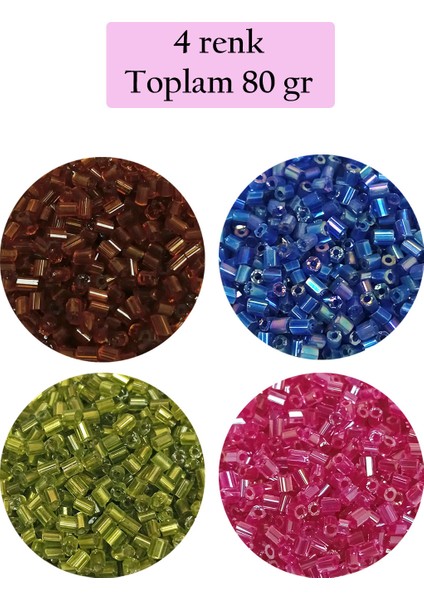 Kesme Cam Boncuk 2mm - 4 Renk - Toplam 80 Gram - BNC445