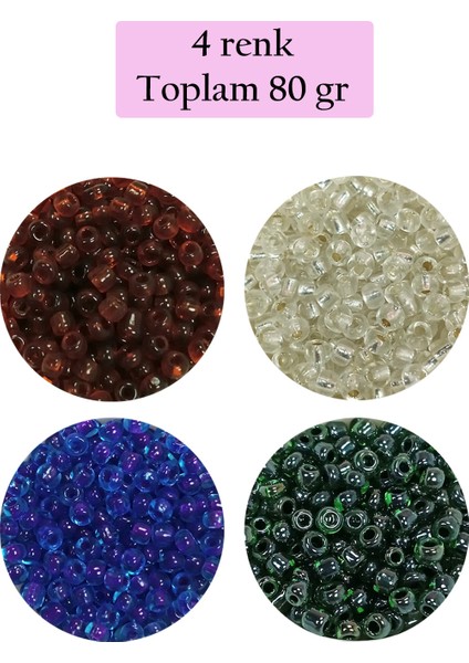 Dökme Cam Kum Boncuk (8/0) 3 mm - 4 Renk - Toplam 80 Gram - BNC420