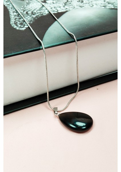 Onix Kuvars Doğal Taşı Zincirli El Yapımı Kolye Uç: 2 cm Zincir: 20 cm Kutulu modelleri