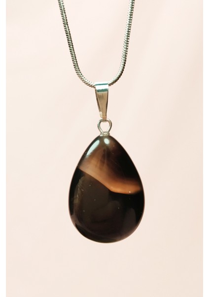 Onix Kuvars Doğal Taşı Zincirli El Yapımı Kolye Uç: 2 cm Zincir: 20 cm Kutulu fırsatları