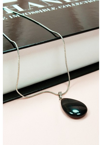 Onix Kuvars Doğal Taşı Zincirli El Yapımı Kolye Uç: 2 cm Zincir: 20 cm Kutulu