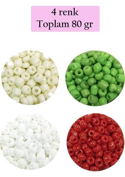 Dökme Cam Kum Boncuk Büyük Boy (6/0) 4 mm - 4 Renk - Toplam 80 Gram - BNC407