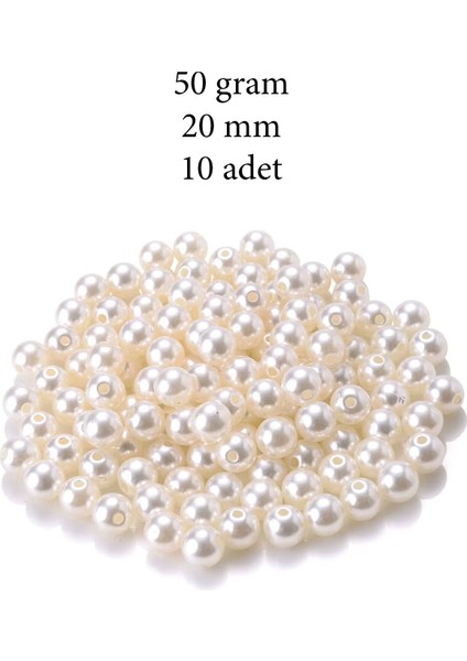50 Gram 20MM Krem Renk Plastik Inci Boncuk Çanta ve Takı Yapım Boncuğu (~10 Adet)