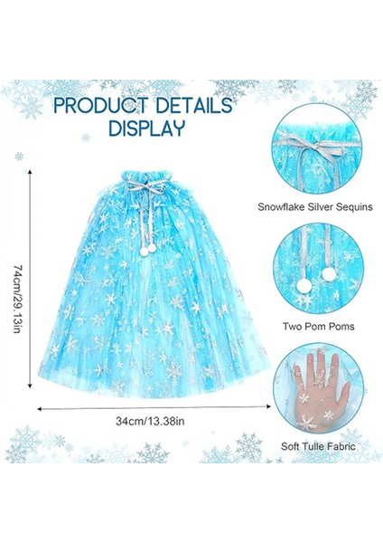 Karlar Ülkesi Elsa Frozen Mavi Pelerin – 80 cm Kar Desenli Çocuk Pelerini ( Taç Hariç ) (4887) modelleri