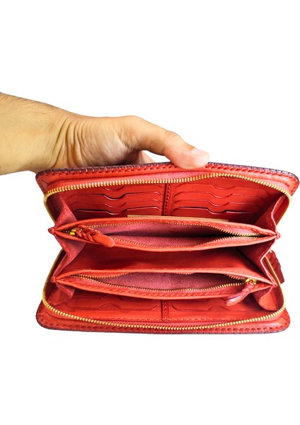 Oşum El Yapımı (Handmade) Çok Bölmeli, Bozuk Para ve Bol Kartlık Alanlı Kadın Deri Cüzdan 40062