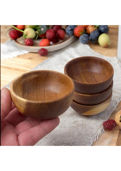4&apos;lü Yuvarlak Akasya Çerezlik, Sunum Kasesi, Zeytinlik, Kahvaltı Sunumluk 8 cm - 4 cm