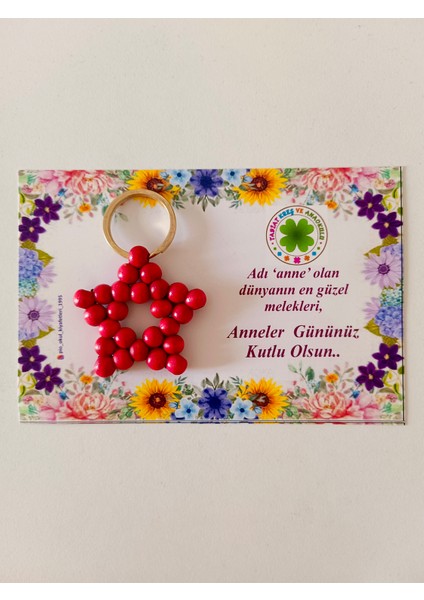 Anneler Günü Hediyesi Kırmızı Ahşap Anahtarlık 10 Adet