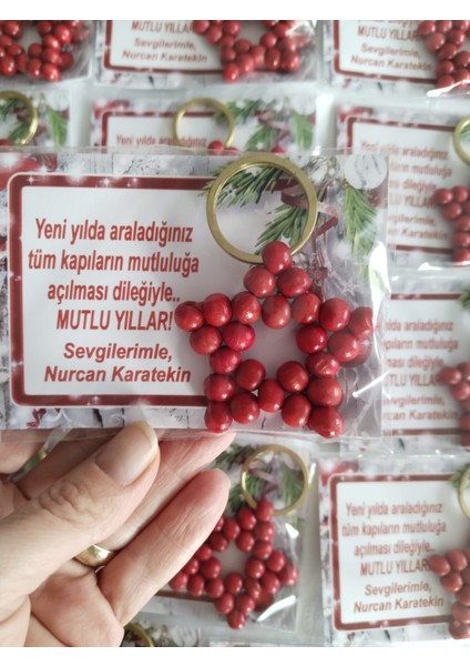 Anneler Günü Hediyesi Kırmızı Ahşap Anahtarlık 10 Adet modelleri