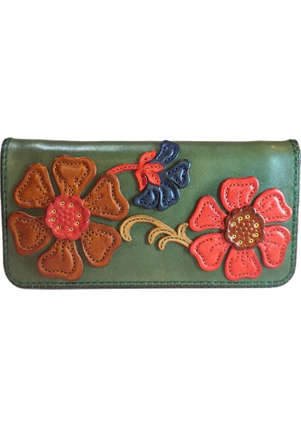 Oşum El Yapımı (Handmade) Çok Bölmeli, Bozuk Para ve Bol Kartlık Alanlı Kadın Deri Cüzdan 40062