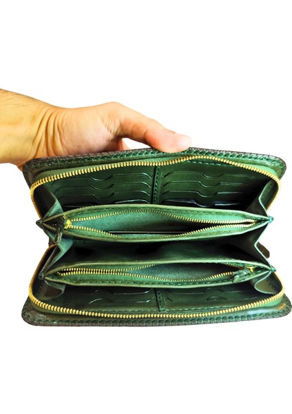 Oşum El Yapımı (Handmade) Çok Bölmeli, Bozuk Para ve Bol Kartlık Alanlı Kadın Deri Cüzdan 40062