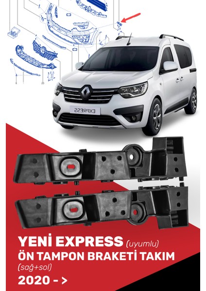 Yeni Express Uyumlu Ön Tampon Ayak Braketi Takım (Sağ + Sol), 622231730R, 622224650R