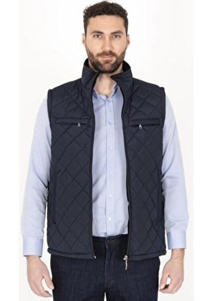 Klasik Kesim Kapitone Şişme Yelek İçi Polarlı Baba Yeleği Erkek Regular Fit Kolsuz Denim